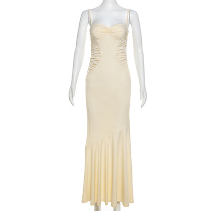 Spring Summer Women Lightly Mature Cami Dress Pure Sexy Lace Pleated Dress