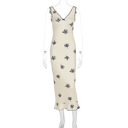 Summer French Sexy Bow V neck Strap Women Slim Hip Dress