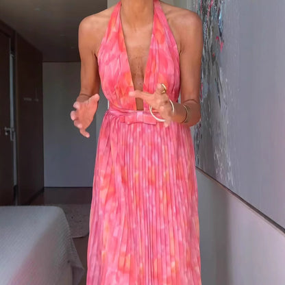 Summer Holiday Women Clothing Sexy Deep V Plunge Lace up Backless Dress