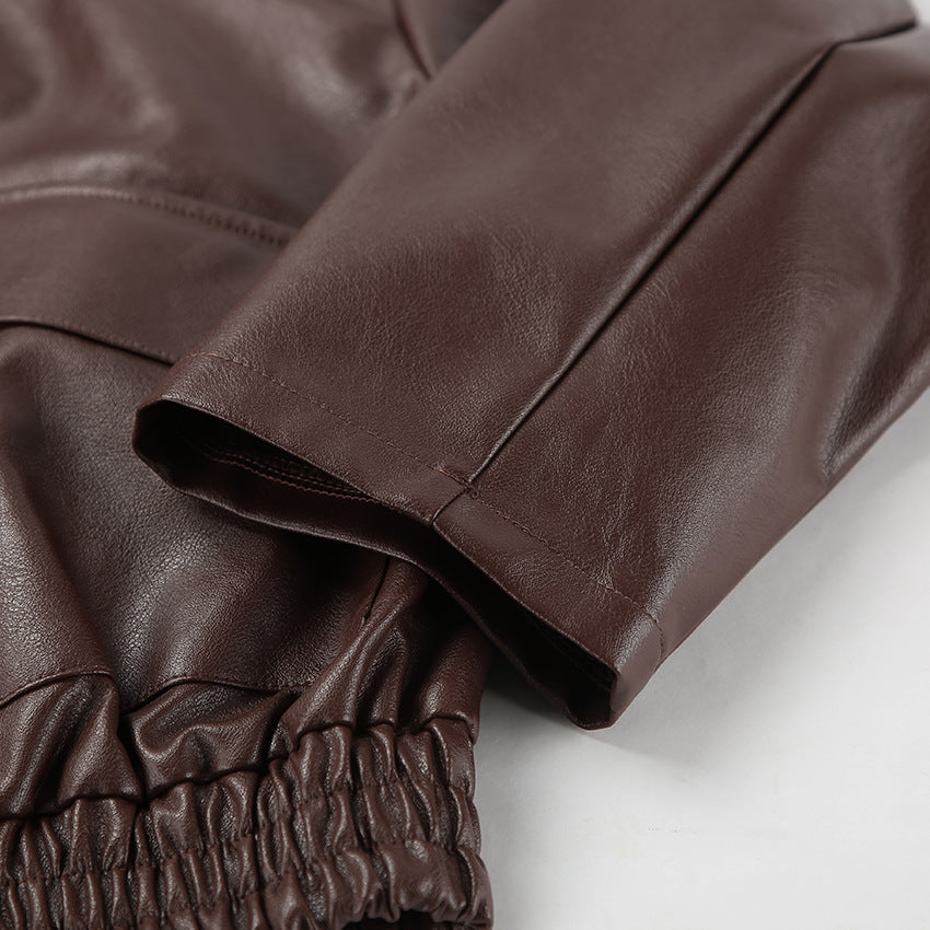 Women Clothing Spring Autumn Coat Bomber Jacket Retro Old Money Leather Jacket