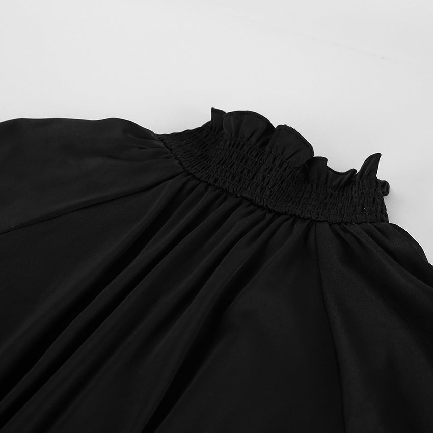 French Satin High-Neck A-Line Dress