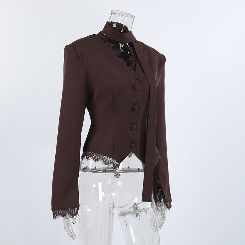 Retro Lace Waist-Defined Long Sleeve Coat