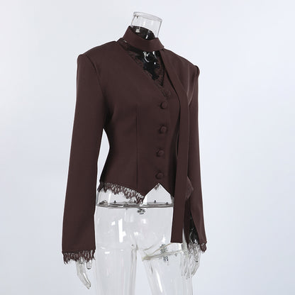 Retro Lace Waist-Defined Long Sleeve Coat