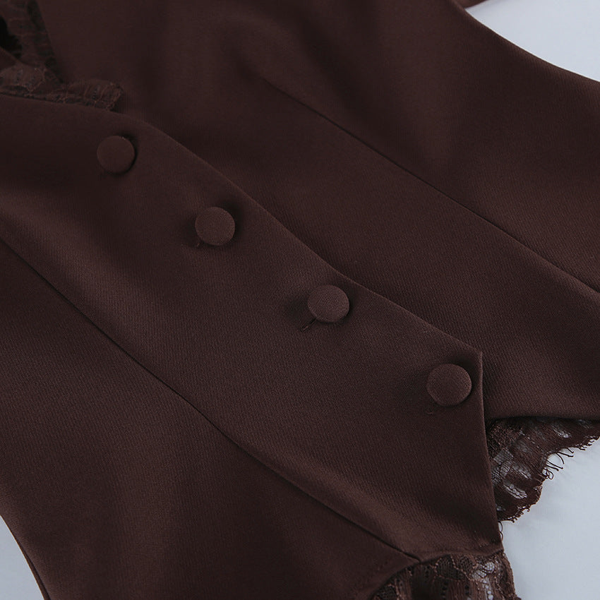 Retro Lace Waist-Defined Long Sleeve Coat