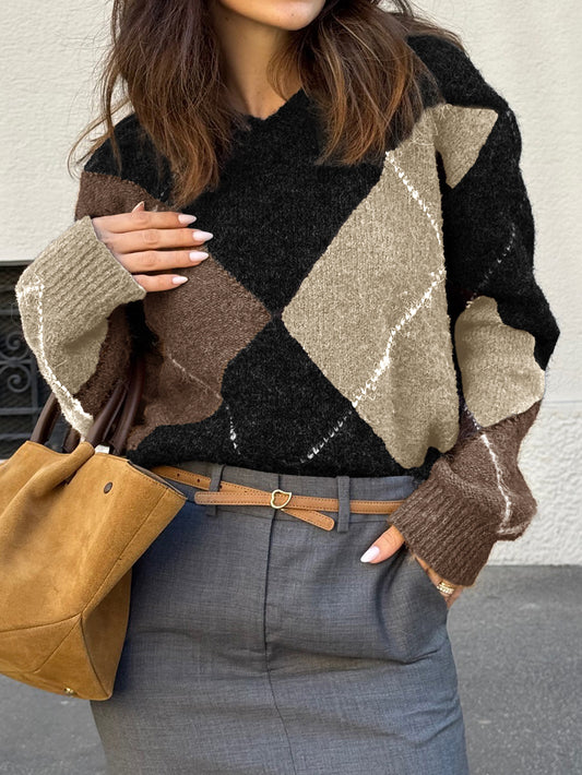 Casual Holiday Color Matching Long Sleeve Woolen Sweaters Women Clothing Autumn Winter