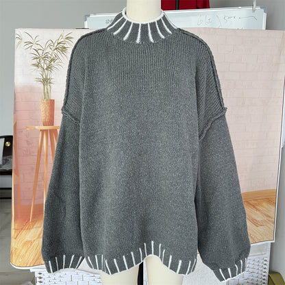 Oversized Turtleneck Contrast Trim Sweater