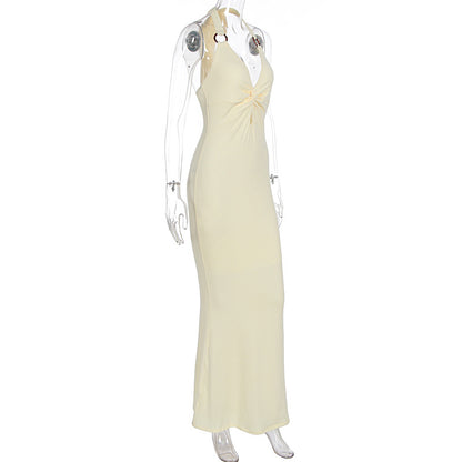 Summer Women Clothing Sexy Solid Color Halter Hollow Out Cutout Slim Slimming Dress