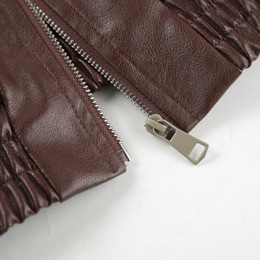 Women Clothing Spring Autumn Coat Bomber Jacket Retro Old Money Leather Jacket