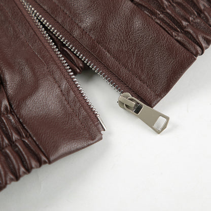 Women Clothing Spring Autumn Coat Bomber Jacket Retro Old Money Leather Jacket