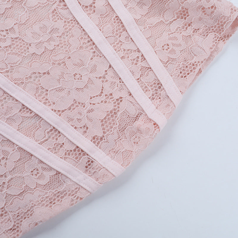 Boned Lace Long Sleeve Crop Top