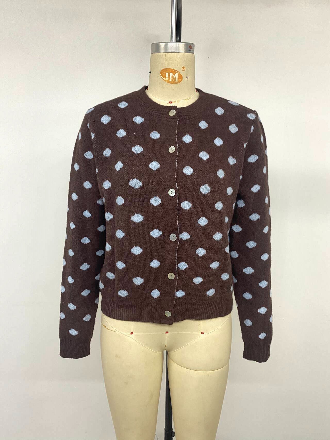 Women Clothing Autumn Long Sleeve Polka Dot Sweater Cardigan