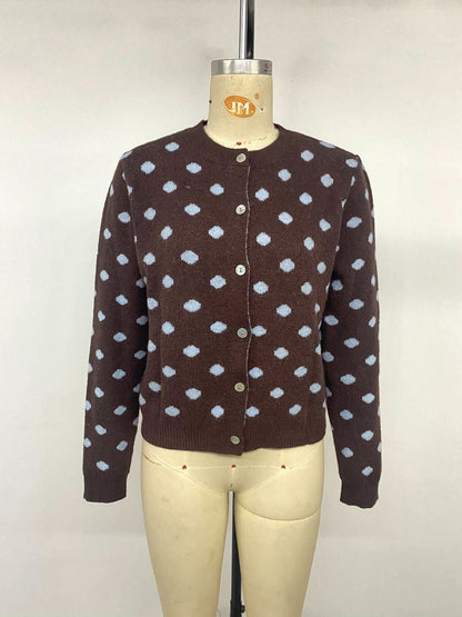 Women Clothing Autumn Long Sleeve Polka Dot Sweater Cardigan