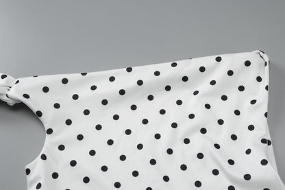 Women Clothing Spring Summer Sexy Polka Dot Printed Shoulder Lace up Slim Fit Hip Bag Dress