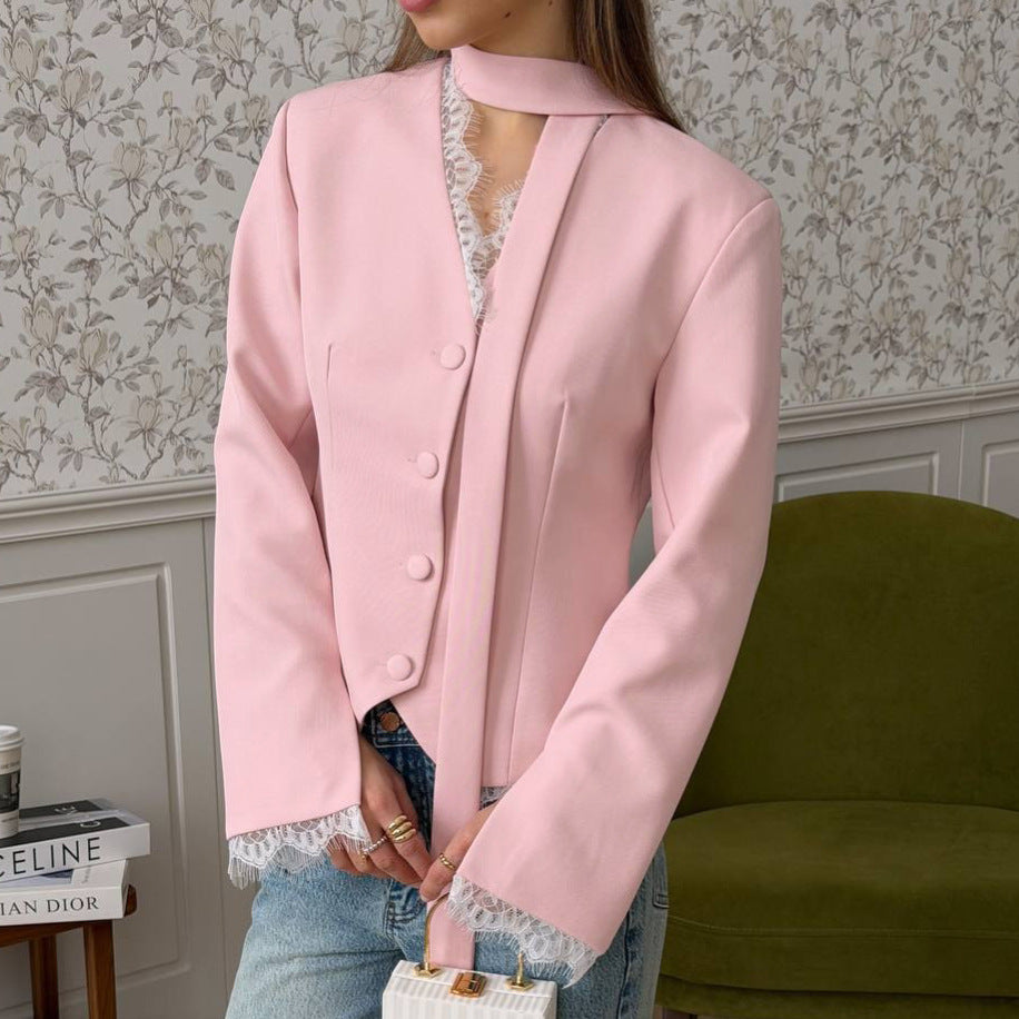 Retro Lace Waist-Defined Long Sleeve Coat