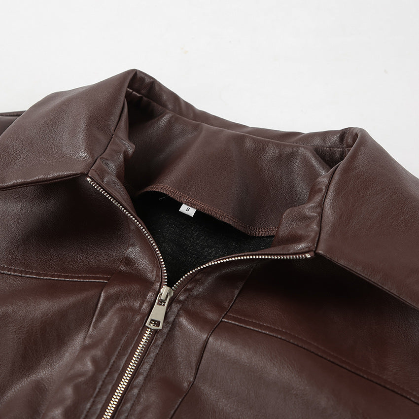 Women Clothing Spring Autumn Coat Bomber Jacket Retro Old Money Leather Jacket