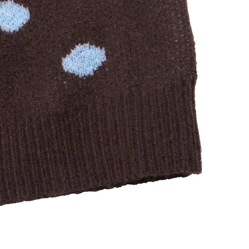 Women Clothing Autumn Long Sleeve Polka Dot Sweater Cardigan
