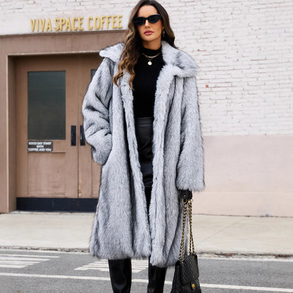 Autumn Winter Long Tokas Green Fur Women Casual Street Fox Fur Leather Fur Coat
