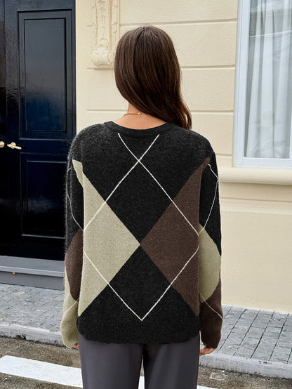 Casual Holiday Color Matching Long Sleeve Woolen Sweaters Women Clothing Autumn Winter