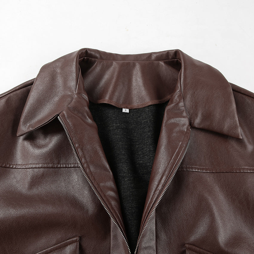 Women Clothing Spring Autumn Coat Bomber Jacket Retro Old Money Leather Jacket