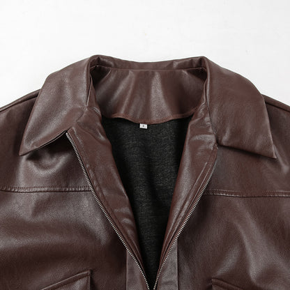 Women Clothing Spring Autumn Coat Bomber Jacket Retro Old Money Leather Jacket