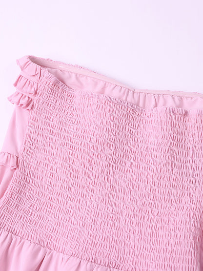 Chiffon Tube Top Dress Sexy Backless Wooden Ear Smocking Stitching Hip Dress