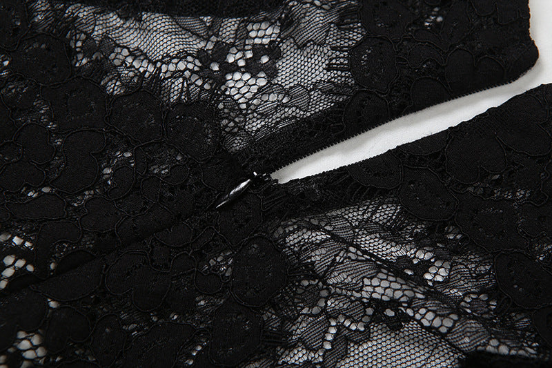 Lace Contrast Halter Cutout Maxi Dress