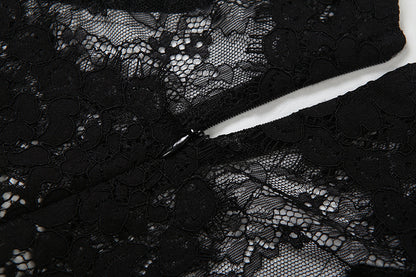 Lace Contrast Halter Cutout Maxi Dress