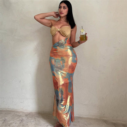 Spring Summer Women Clothing Sexy Bright Color Halter Lace up Slim Fit Hip Spaghetti Straps Dress