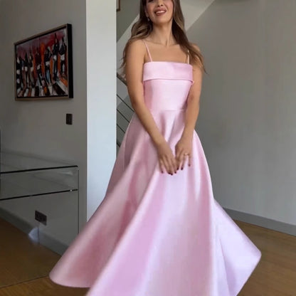 French Satin Strap Evening Dress