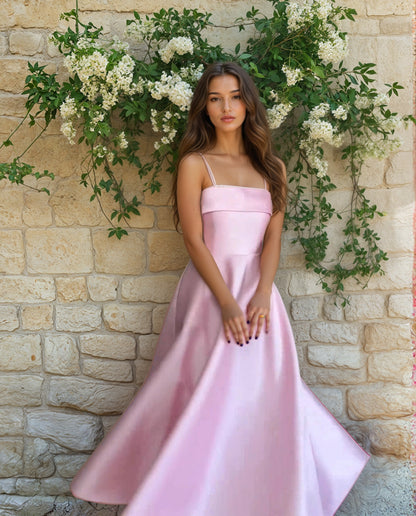 French Satin Strap Evening Dress