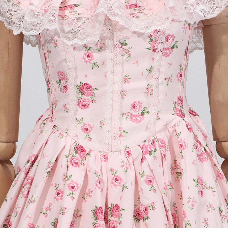 French Sexy Summer off Shoulder Lace Edge Waist Controlled Slim Fit Slimming High Grade Design Dress