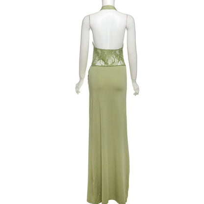 Spring Women Clothing Sexy Halter Cut out Slim Hip Fold Dress