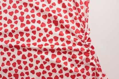 French Heart Print Strapless Dress