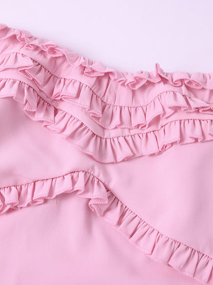 Chiffon Tube Top Dress Sexy Backless Wooden Ear Smocking Stitching Hip Dress