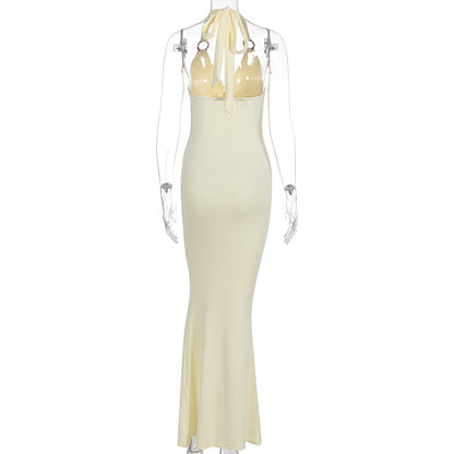 Summer Women Clothing Sexy Solid Color Halter Hollow Out Cutout Slim Slimming Dress