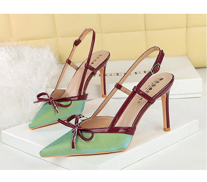 Bow Stiletto Heel High Heels Women Elegant High Grade Not Tired Feet Empty Back Strap Women Shoes