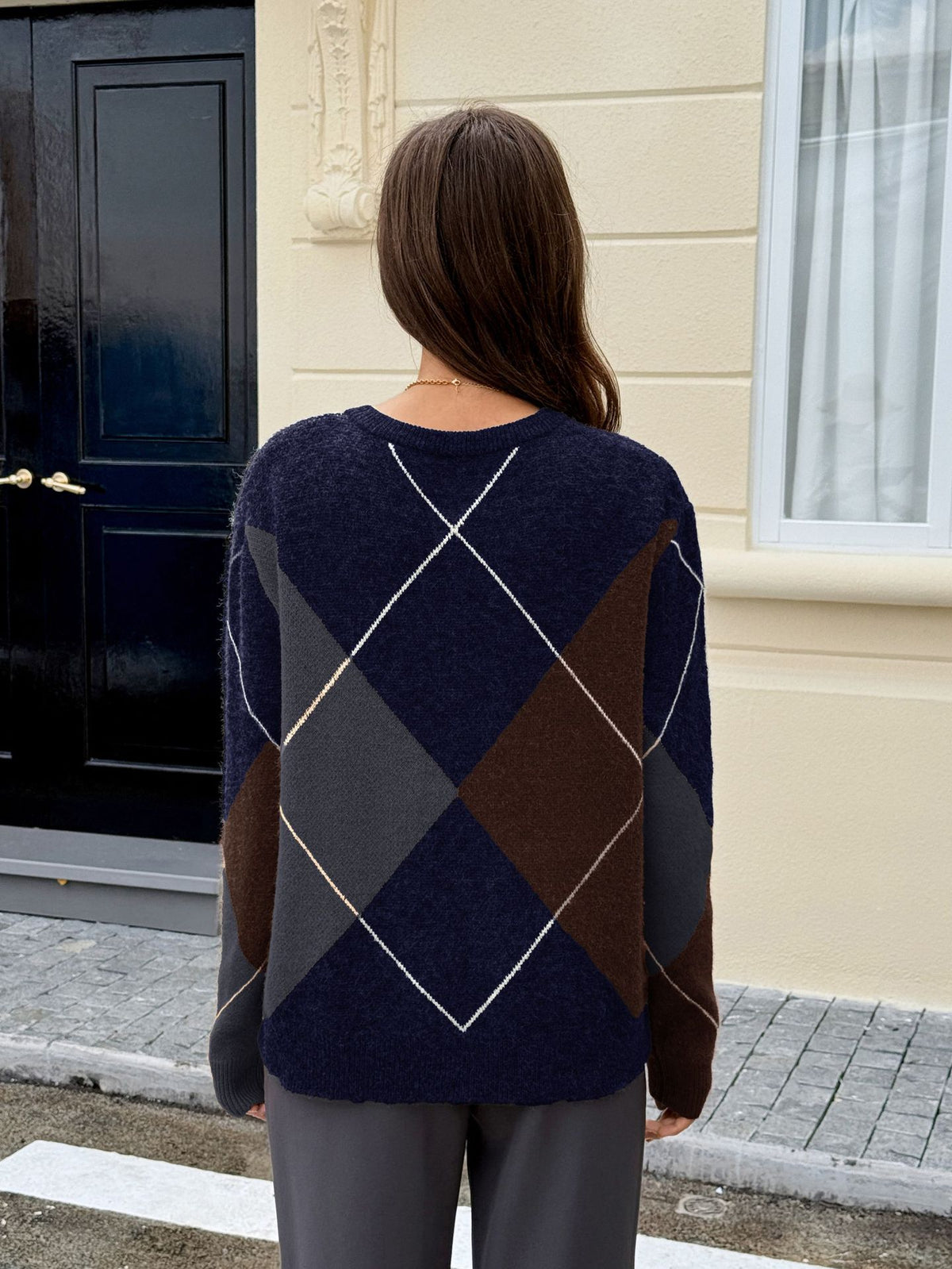 Casual Holiday Color Matching Long Sleeve Woolen Sweaters Women Clothing Autumn Winter