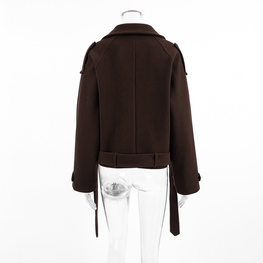 Autumn Winter Collared Elegant Double Breasted Woolen Coat Office Coat Women