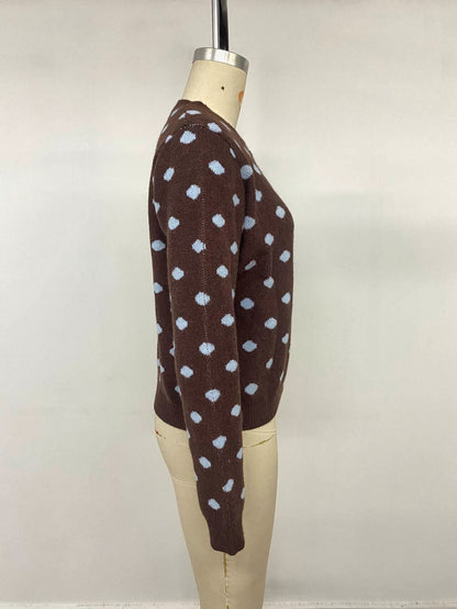 Women Clothing Autumn Long Sleeve Polka Dot Sweater Cardigan