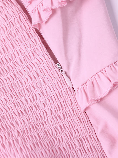 Chiffon Tube Top Dress Sexy Backless Wooden Ear Smocking Stitching Hip Dress