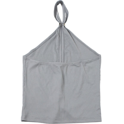 Spring Summer Women Clothing Personalized Button Design Sexy Backless Halter Hollow Out Cutout Slim Vest Women