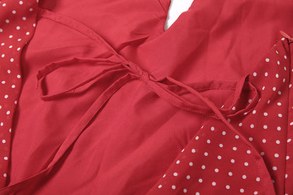 Spring Summer Women Clothing Sexy Polka Dot Halter Lace up Backless Slim Fit Scarf Collar Dress
