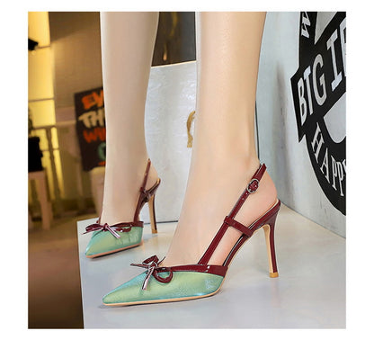 Bow Stiletto Heel High Heels Women Elegant High Grade Not Tired Feet Empty Back Strap Women Shoes