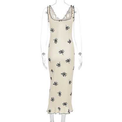 Summer French Sexy Bow V neck Strap Women Slim Hip Dress