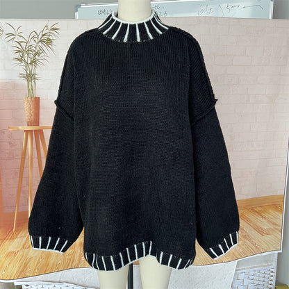 Oversized Turtleneck Contrast Trim Sweater