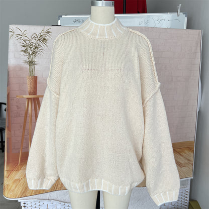 Oversized Turtleneck Contrast Trim Sweater