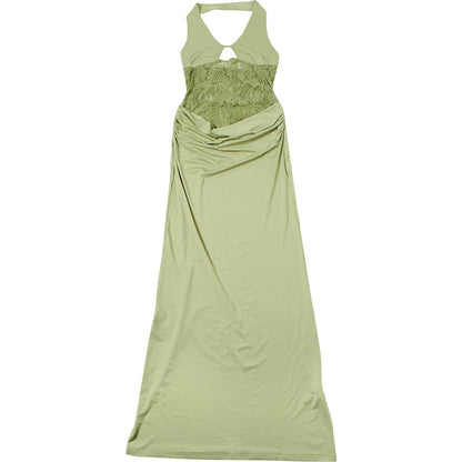 Spring Women Clothing Sexy Halter Cut out Slim Hip Fold Dress
