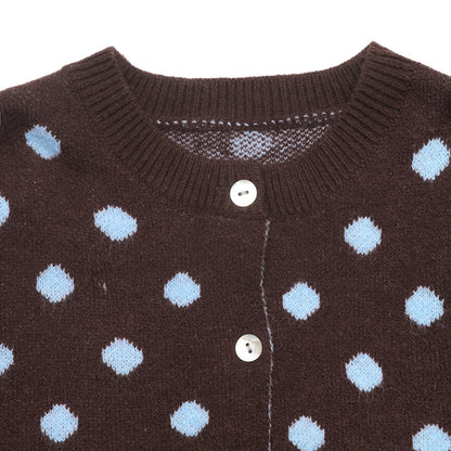 Women Clothing Autumn Long Sleeve Polka Dot Sweater Cardigan