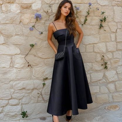 French Satin Strap Evening Dress