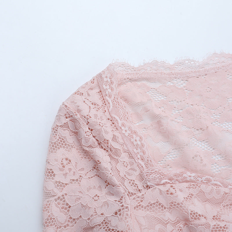 Boned Lace Long Sleeve Crop Top